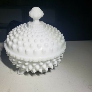 Fenton Hobnail Milk Glass Footed Round Candy Dish