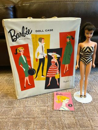 Vintage 1960 Barbie 4 Brunette Ponytail With Mattel Carrying Case