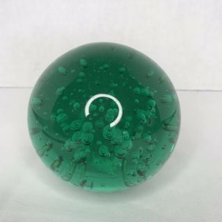 Vintage Art Glass Round Paperweight With Control Bubbles 3.  5”