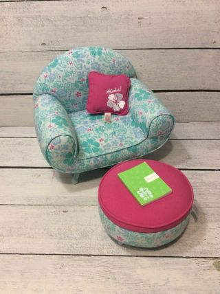 American Girl Doll Kanani’s Floral Lounge Chair,  Ottoman,  Aloha Cushion,  Diary