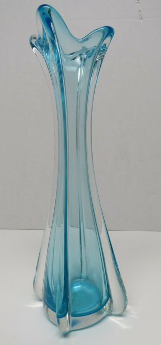 Vintage 12 " Tall Art Glass Vase Bright Blue Hand Blown Tall & Skinny