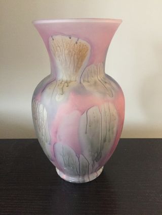 Art Glass Vase Mottled Hand - Blown Glass Pink Blue Lavender Pretty Medium 9”h Vtg
