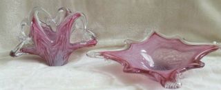 Vtg Arte Murano Pink Art Glass Candy Dish & Holder Italy Hand Blown