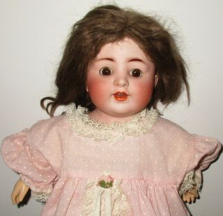 Antique Germany K & K Bisque Toy Head Doll Cloth & Leather Body Sleep Eyes Teeth