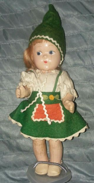 1947 - 48 Compo Vogue Toddles Doll Alpine Girl Painted Eyes Tagged Outfit