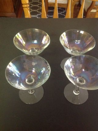 Set Of 4 Vintage Iridescent Ribbed Champagne Cup Dessert Sherbet Ex.  Cond.