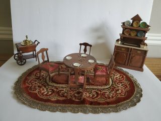 Vintage Dollhouse Miniature Dining Room Furniture Set Euc