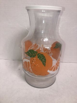 Vintage Anchor Hocking Glass Juice Pitcher Jar Jug Carafe Oranges Retro W/ Lid