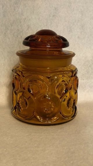 Vintage Le Smith Moon & Stars Amber 5 " Tea Canister With Lid - Pristine