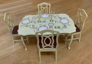 VINTAGE 1970s SINDY DINING ROOM TABLE - CHAIRS,  Silverware,  Accessories 3