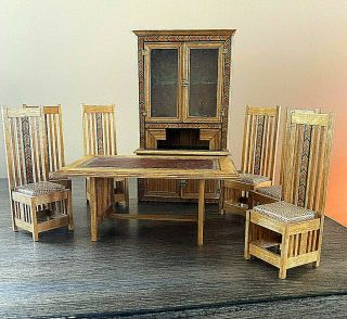 Ooak Artist Miniature Frank Preene Western Kitchen Sideboard Table Chairs