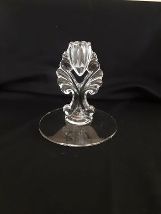 Pr Vtg 5 1/2 " Clear Glass Art Deco Fan Design Candleholders