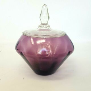 Mid Century Bryce Bros Aquarius Amethyst Purple Glass Candy Dish W/ Clear Lid