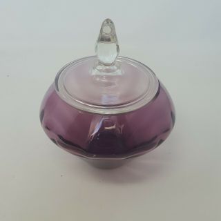 Mid Century Bryce Bros Aquarius Amethyst Purple Glass Candy Dish w/ Clear Lid 2