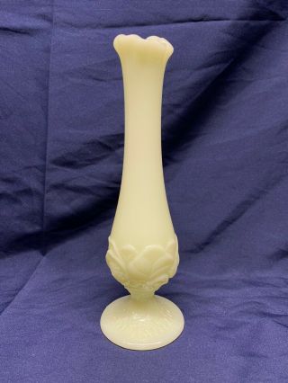 Fenton 8.  75” Custard Glass Water Lily Pattern Bud Vase