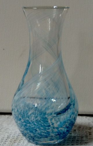Caithness Scotland Allegro Blue Swirl Snowstorm Art Glass Bud Vase Weighted Base