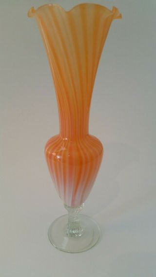 Hand Blown Vase,  trumpet,  orange,  8 1/2 inches tall,  looks youthful 2