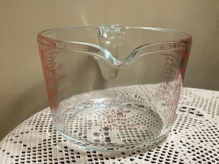 Vtg Pyrex Glass 4 Cup/1 Quart/1 Liter Measuring Cup Open Handle Red Letters 532 2