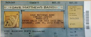 Dave Matthews Band Comcast Center Mansfield Concert Ticket Stub June 16th 2013