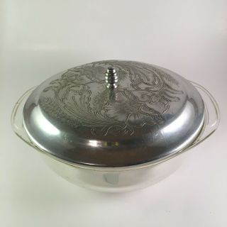Vintage Pyrex Baking Casserole Dish With Floral Aluminum Lid - Pretty