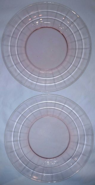 2 Hocking Block Optic Pink Depression Glass Luncheon /salad Plates 8 - 1/4 "