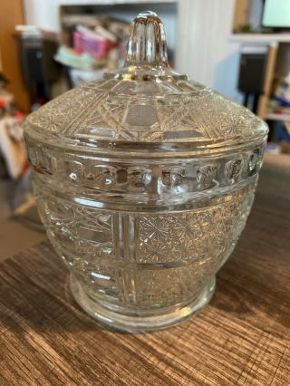 Vintage Pressed Clear Glass Sugar Bowl/candy Dish With Lid 5.  5 "
