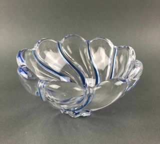 Mikasa Crystal Art Glass Cobalt Blue And Clear Peppermint Swirl Bowl
