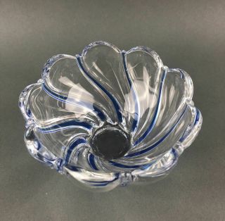 Mikasa Crystal Art Glass Cobalt Blue and Clear Peppermint Swirl Bowl 2