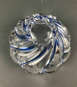Mikasa Crystal Art Glass Cobalt Blue and Clear Peppermint Swirl Bowl 3