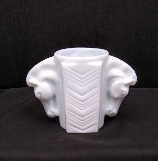 Antique Vintage Double Horse Head Milk Glass Vase