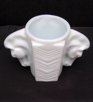 Antique Vintage Double Horse Head Milk Glass Vase 2
