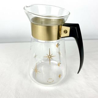 Vintage Corning Ware Mid - Century Starburst Glass Coffee Carafe Gold W Lid Handle