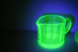 Anchor Hocking Block Optic Green Uranium Glass Creamer Sugar Heavy Fluorescense 3