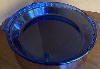 Vintage Pyrex Cobalt Blue Glass Fluted Deep Dish Pie Plate 229 9.  5 "
