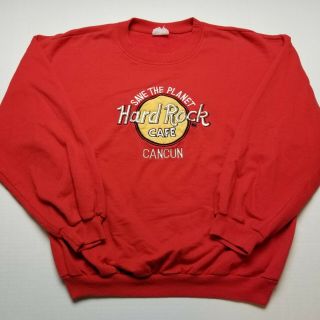 Hard Rock Cafe Cancun Mens Sweatshirt Sz Xl Red Embroidered Save Planet H53