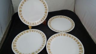 Vtg Set 4 Vintage Corelle Corning Butterfly Gold Dinner Plates 10 1/4 "