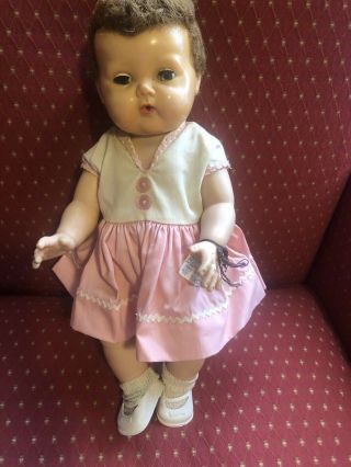 Vintage American Character Tiny Tears Doll In Pink Dress