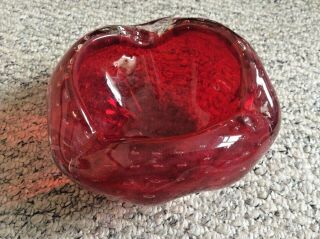 Murano Ruby Red Bubble Glass Ashtray Bowl Trinket Italian (f8)