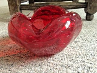 Murano Ruby Red Bubble Glass Ashtray Bowl Trinket Italian (F8) 3