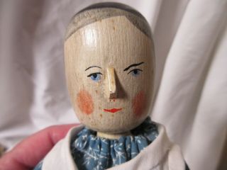 Antique Wooden Penny Peg Doll Hand Carved & Hand Painted
