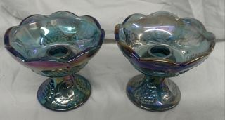 Indiana Glass Harvest Grape Blue Carnival Candle Holders