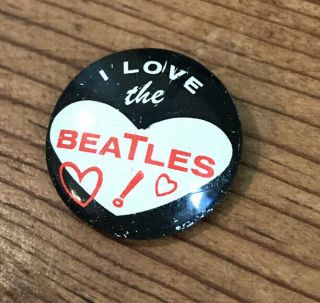Vintage 1964 I Love The Beatles Pin Button Pinback Green Duck Chicago Madeinusa