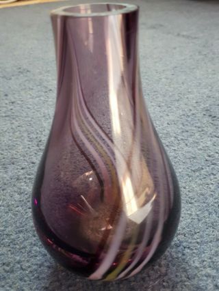 Caithness Small Bud Vase Purple Glass With Green And White Detail Signed