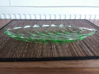 Vintage 30s Art Deco Bagley Green Uranium Glass Leaf Cucumber Dish 13 