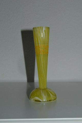 Antique Bohemian Yellow Splatter Glass Bud Vase,  7  Tall