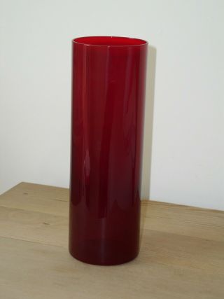 Mid Century Scandinavian Red Glass Cylinder Vase Per Lutken?