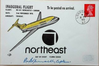 1970 Northeast Airlines First Flight Newcastle - London Pilot Signed Cover