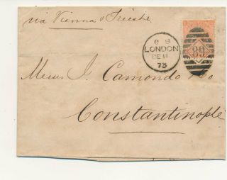 Small Cover Four Pence Stamp London To Constantinople 1873 Turkey