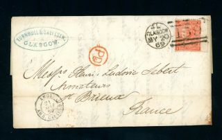 Glasgow To France 1869 Cover E.  L.  To France 2 X 4d Plate 11 (jy265)