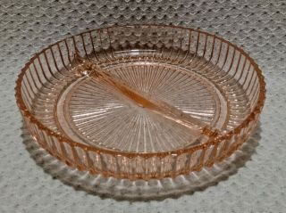 Anchor Hocking Queen Mary Pink Divided Round Relish Dish 7 "